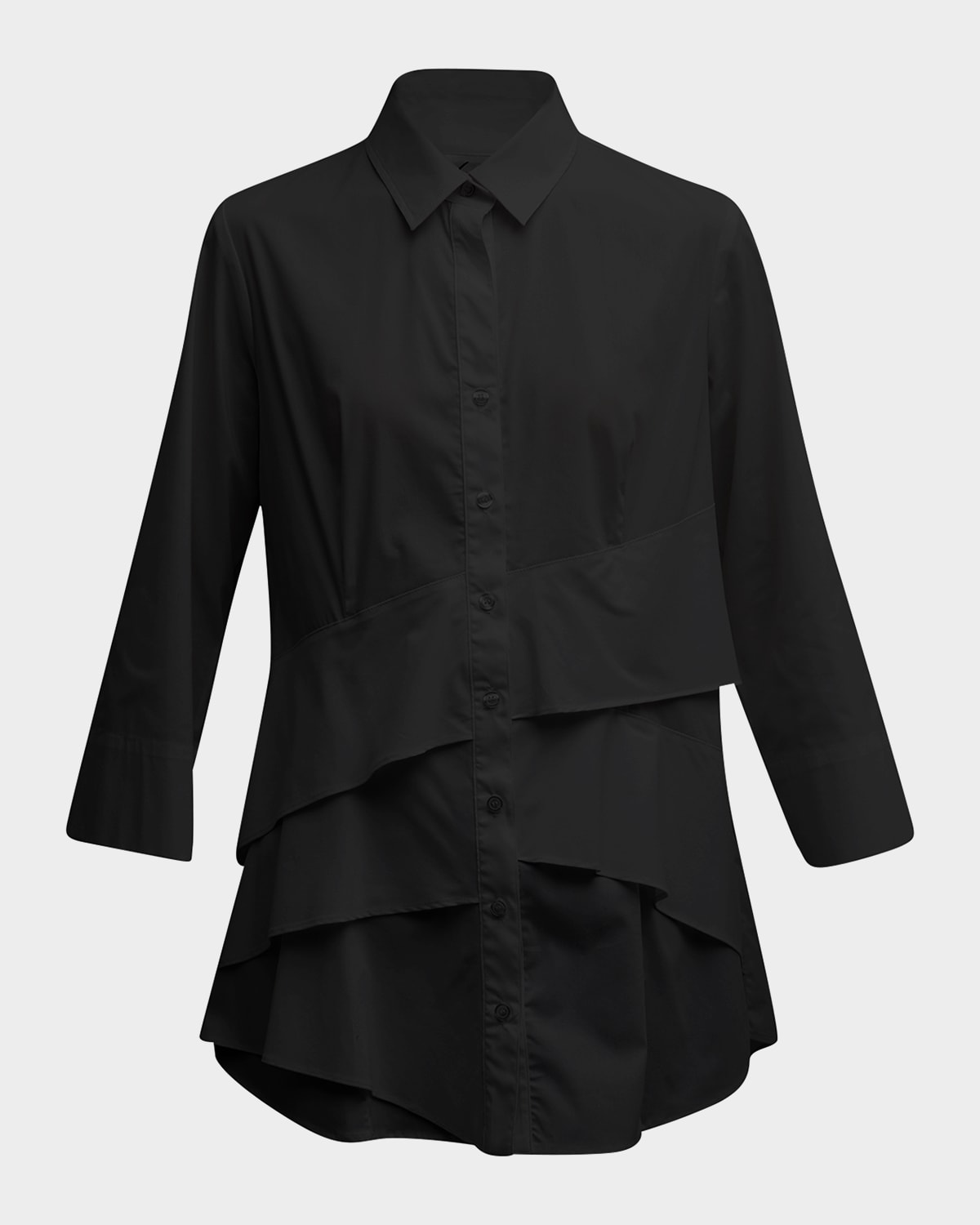 Finley Jenna Button-down Ruffle Poplin Top In Black