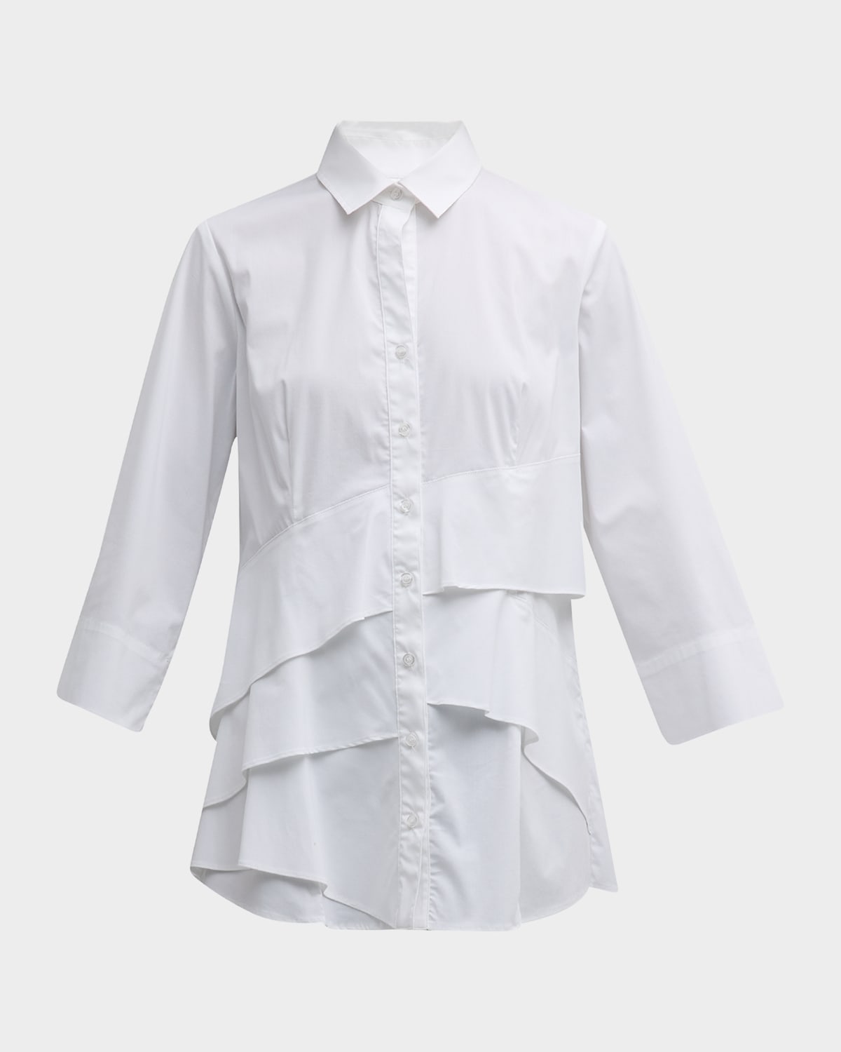 Jenna Button-Down Ruffle Poplin Top