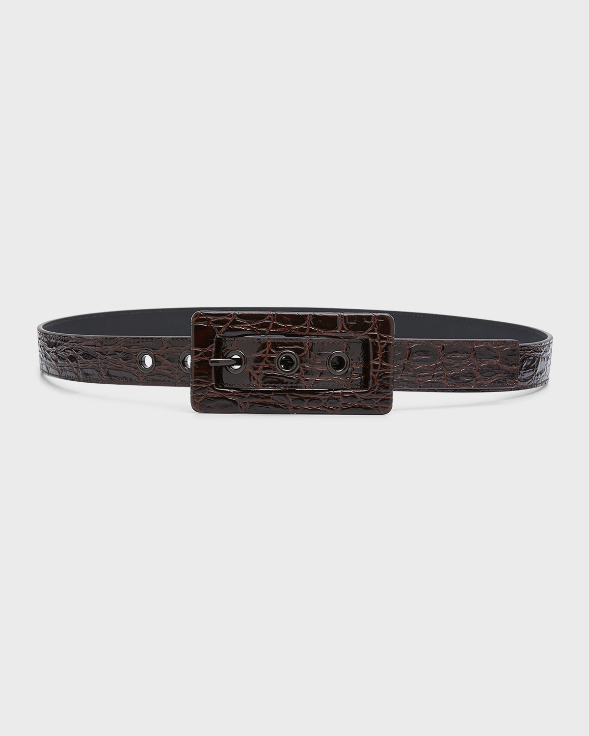 Shop Saint Laurent Brown Croc-embossed Leather Belt In 2146 Pine Brown