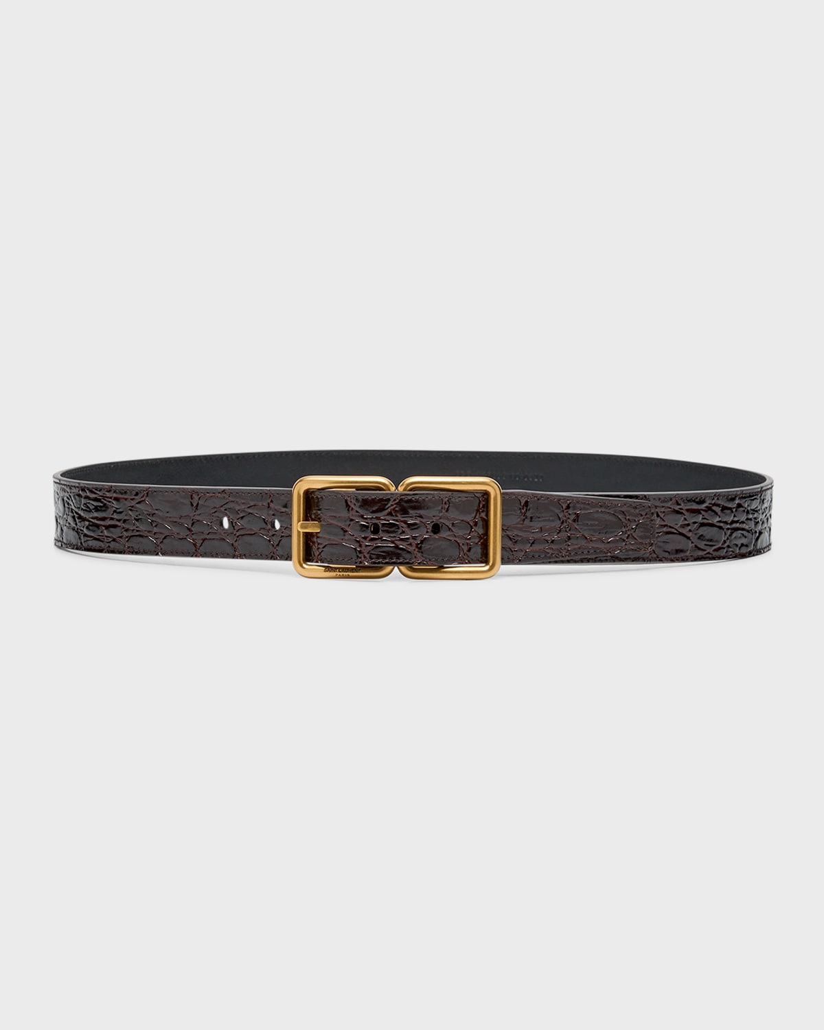 Saint Laurent Leather Croc-embossed Belt In 2146 Pine Brown