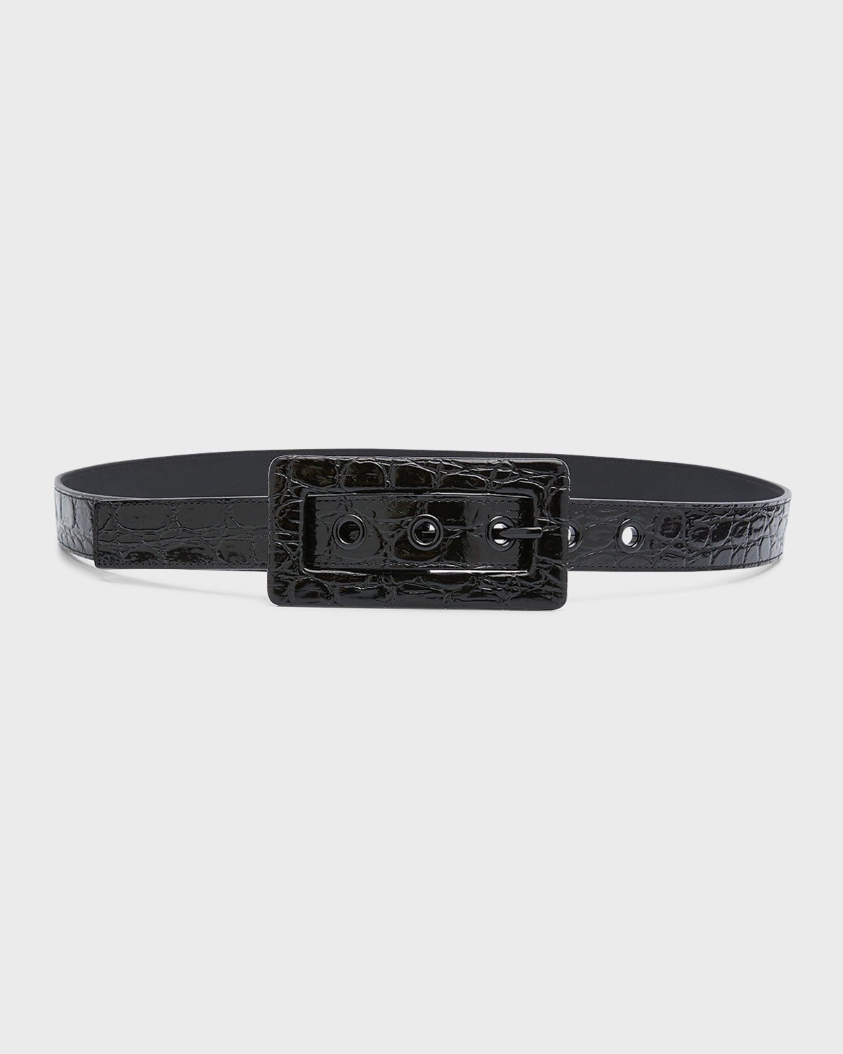 Shop Saint Laurent Croc-embossed Leather Belt In 1000 Noir