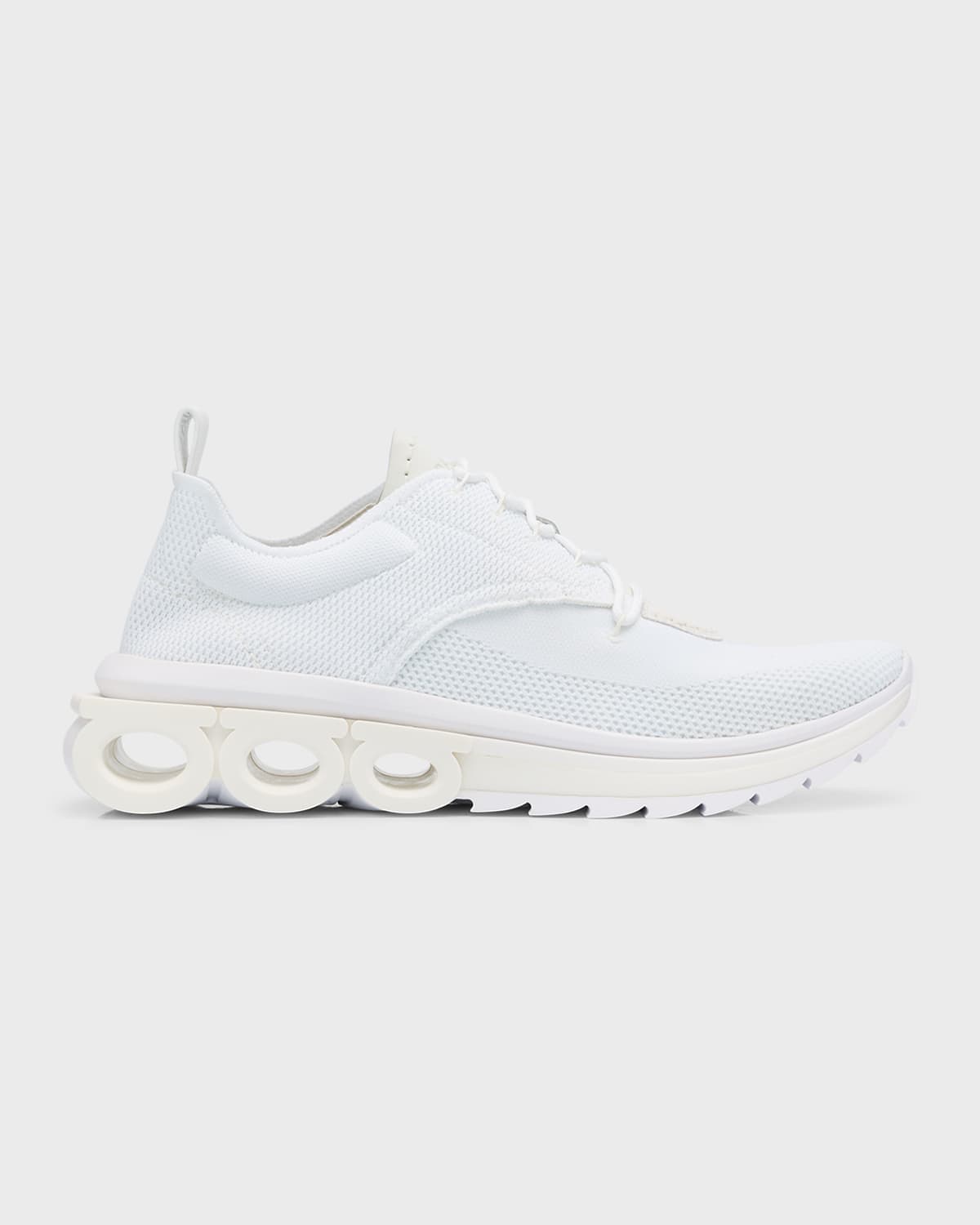 Ferragamo Nima Skin Leather Running Sneakers In Bianco Bcw