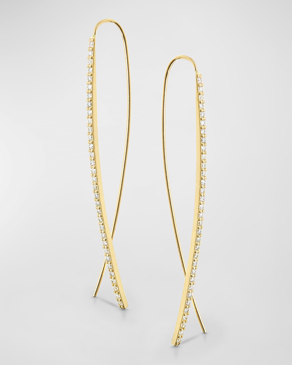 14K Gold Flawless Narrow Upside Down Diamond Hoop Earrings
