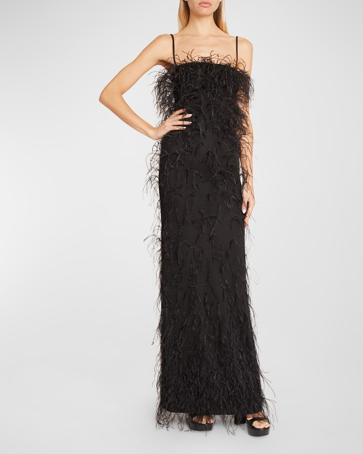Givenchy Embroidered Feather Column Gown In Black
