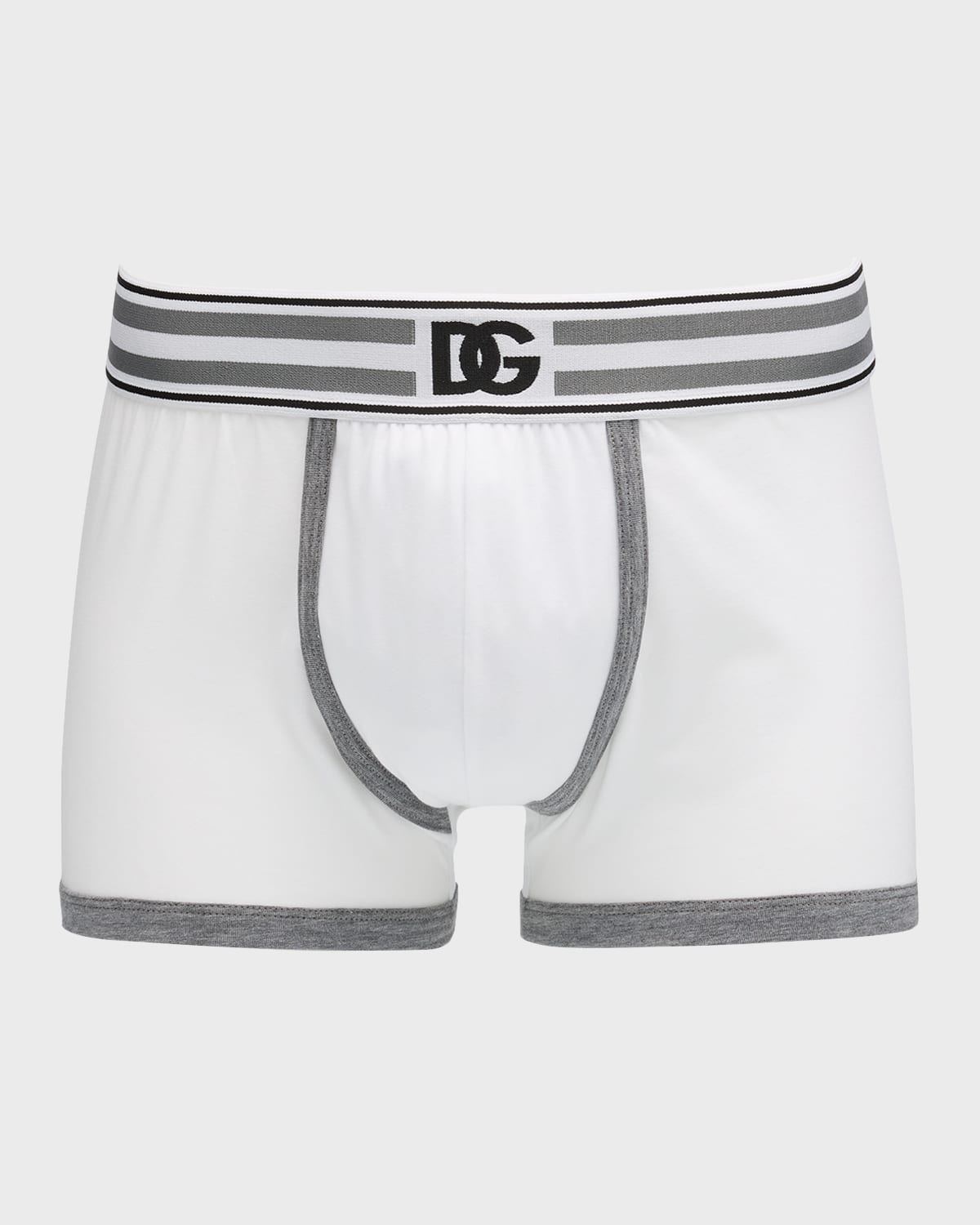Shop Dolce & Gabbana Men's Boxer Briefs With Contrast Piping In White/grey
