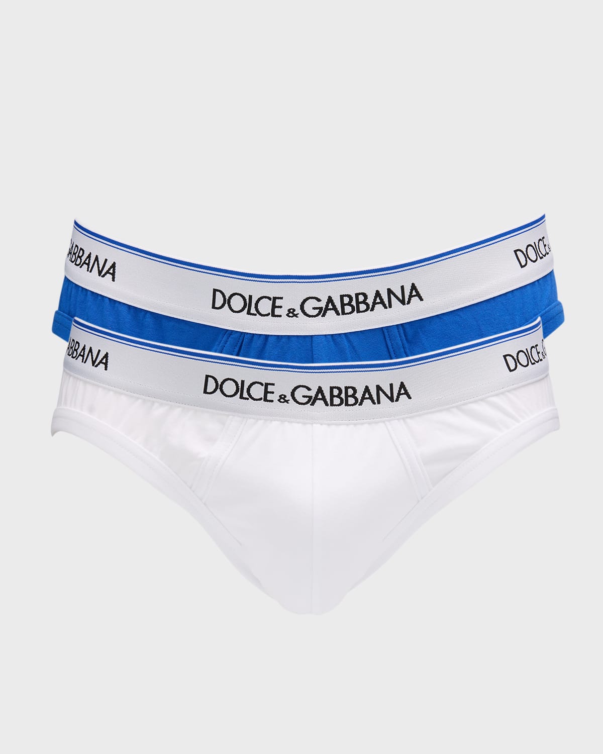 Shop Dolce & Gabbana Men's 2-pack Waistband-logo Briefs In Bluette/white