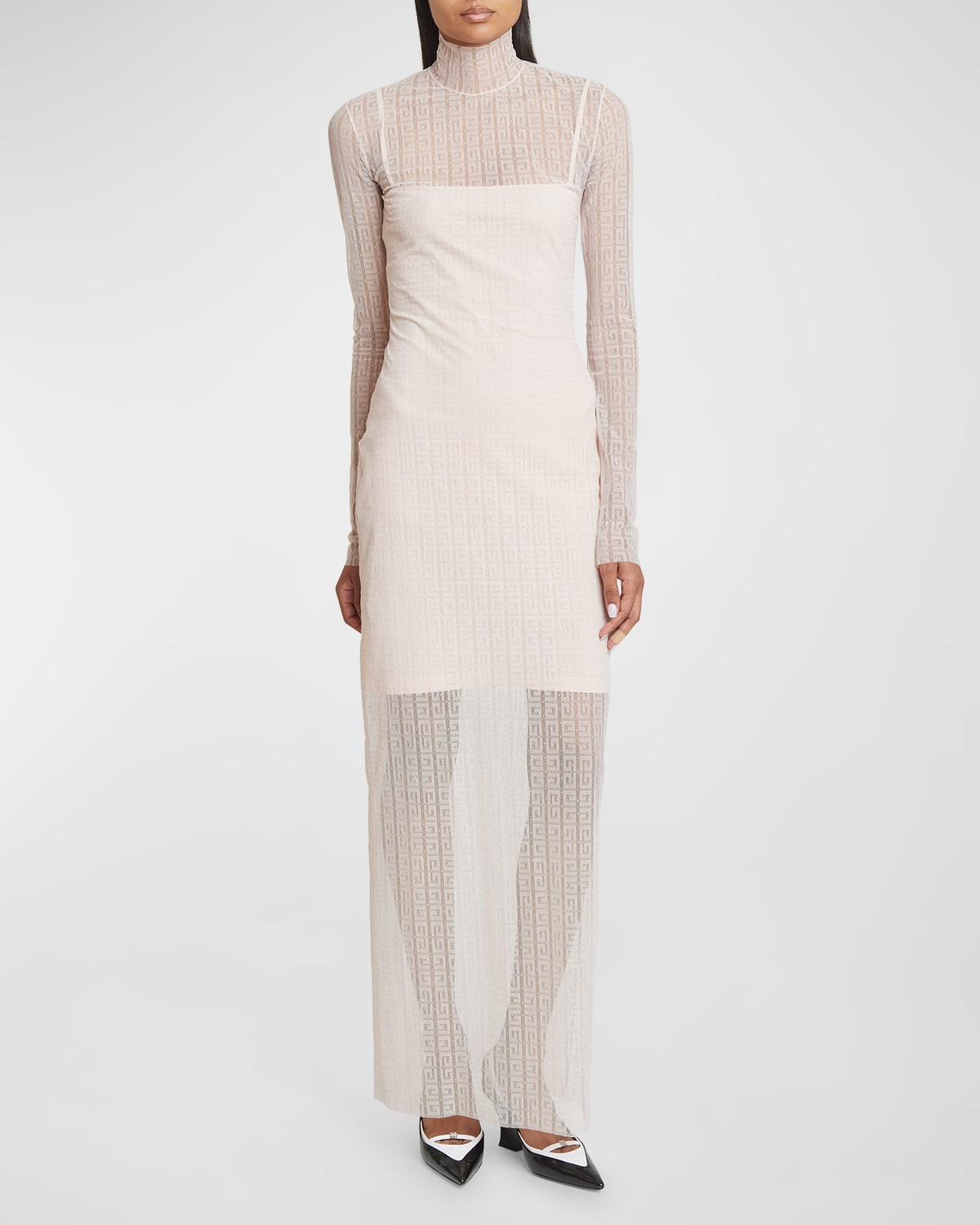 Shop Givenchy 4g Print Sheer Tulle Dress In Blush Pink