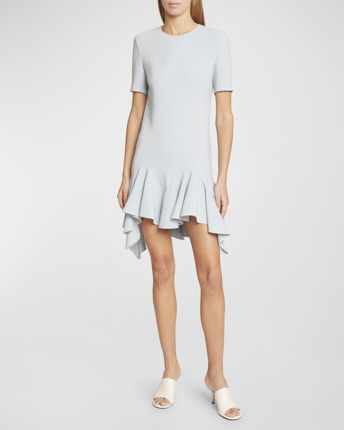 Givenchy Short Dress With Asymmetric Ruffle Hem In Grey Blue | ModeSens