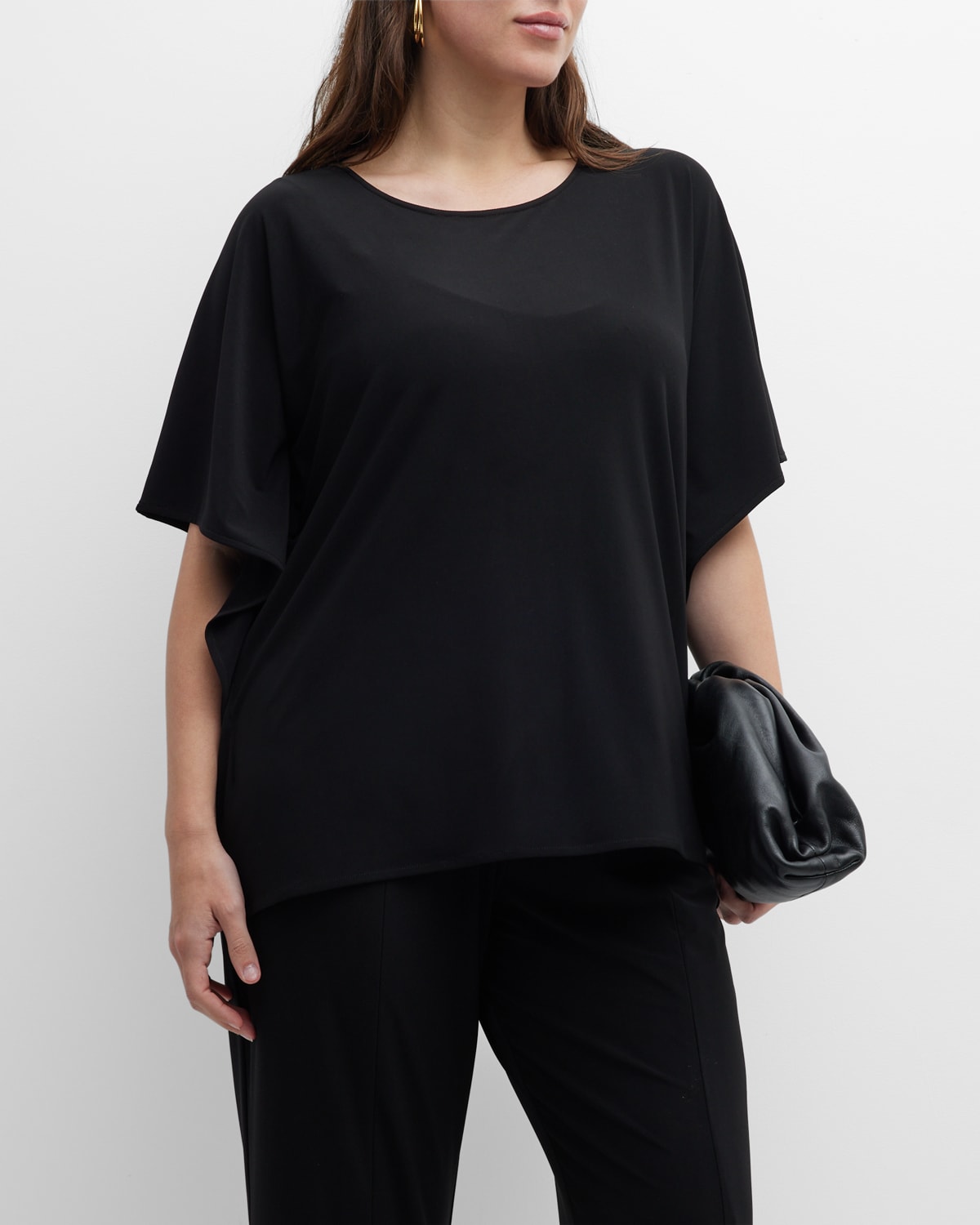 Caroline Rose Plus Plus Size Dolman-sleeve Stretch Knit Caftan Top In Black