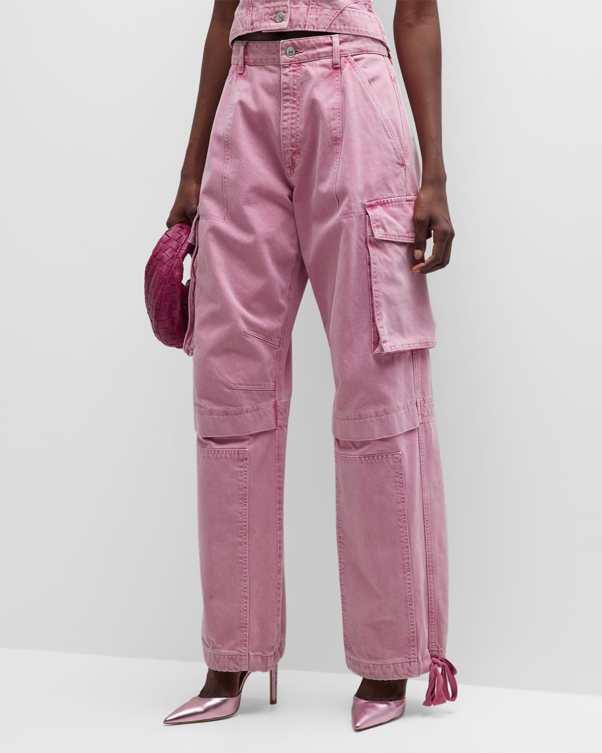 Moschino Wide-leg Drill Cargo Jeans In Pink