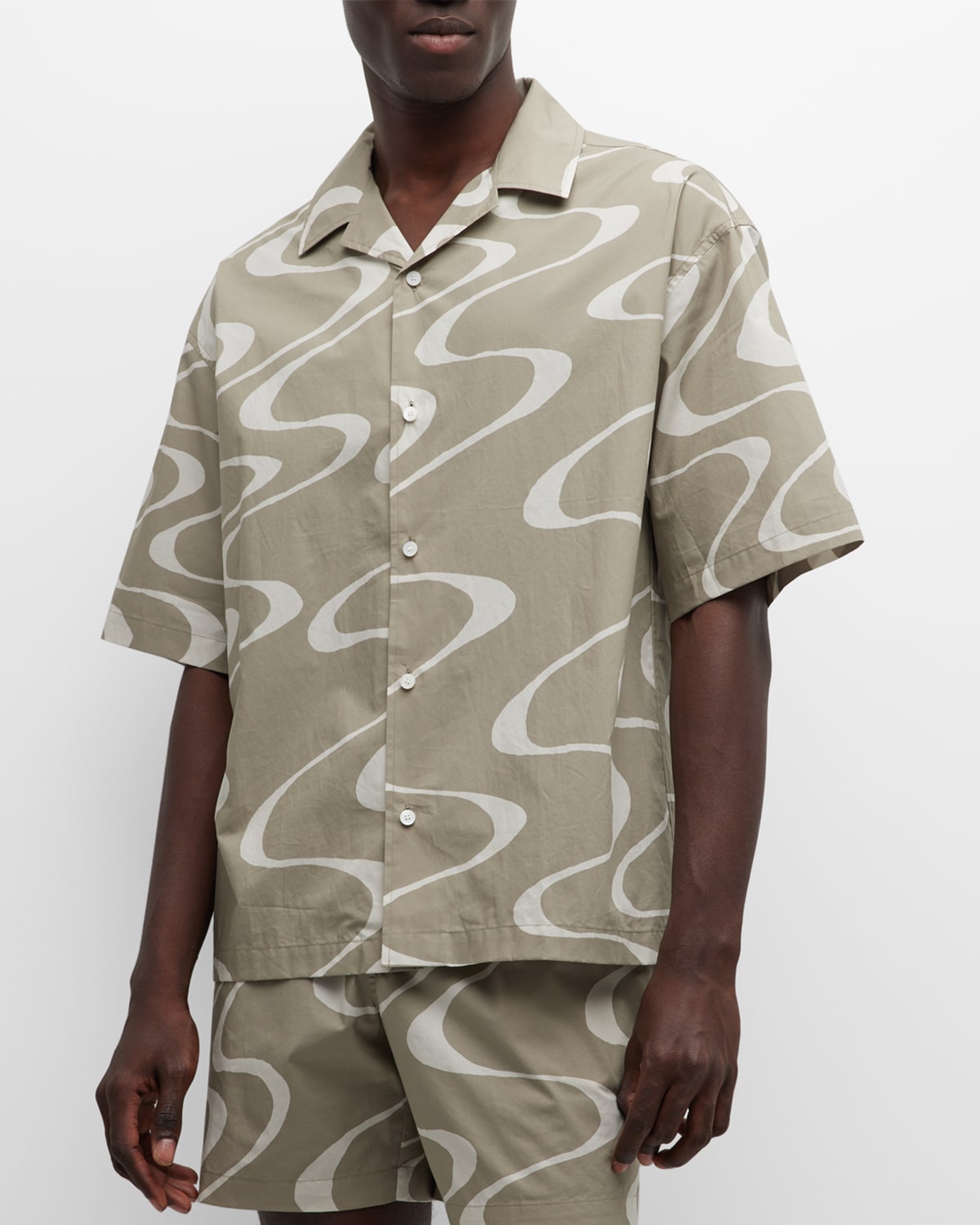 Frame Wave-print Cotton-poplin Shirt In Sand Beige