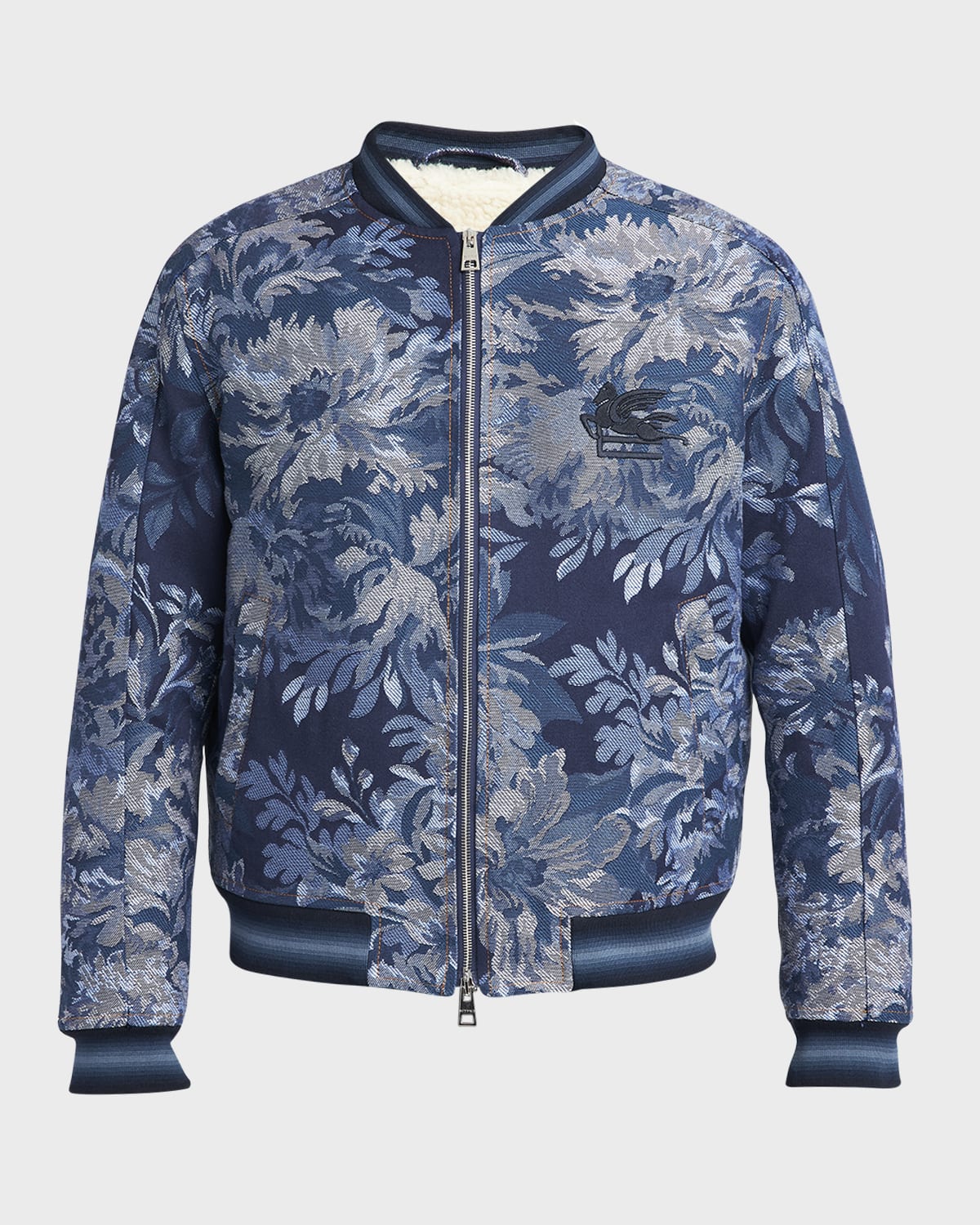 Etro Floral Bomber Jacket With Intarsia In Navy