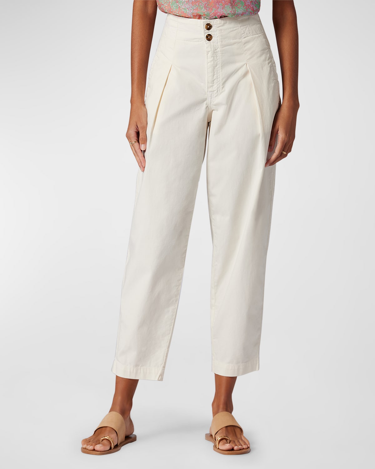 Millicent Pleated Cropped Stretch Cotton Pants
