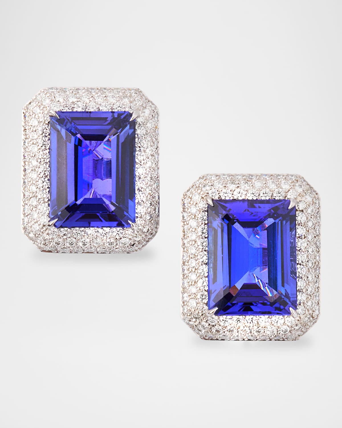 18K White Gold Tanzanite and Diamond Pave Earrings
