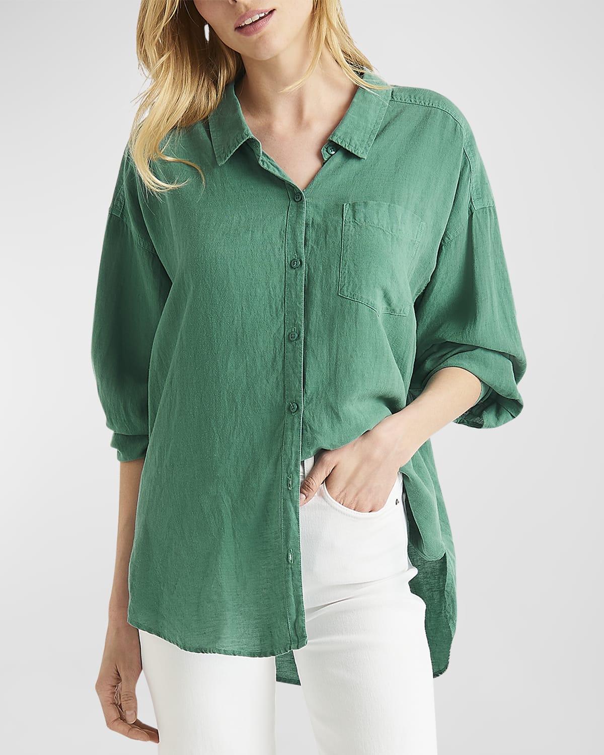 Bailey Oversized Button-Front Linen-Blend Shirt