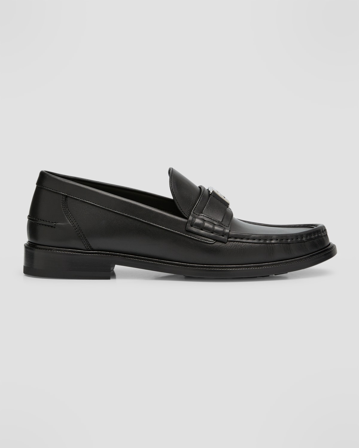 Shop Fendi Men's Ff Leather Moccasin Loafers In Black