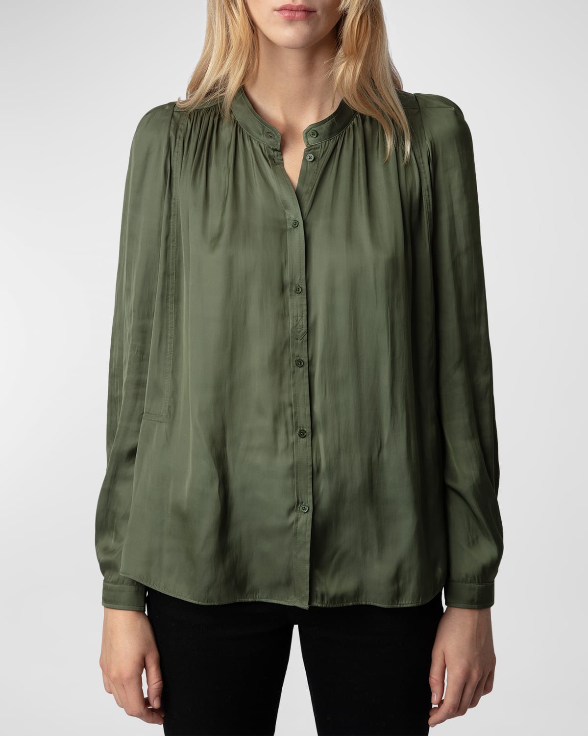 Shop Zadig & Voltaire Tchin Satin Blouse In Used Kaki