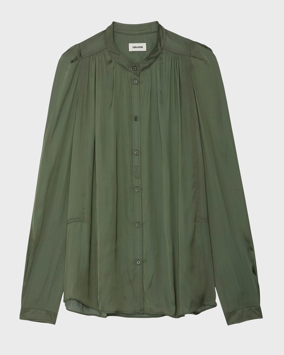 Zadig & Voltaire Tchin Satin-finish Ruched-detailed Shirt In Used Kaki