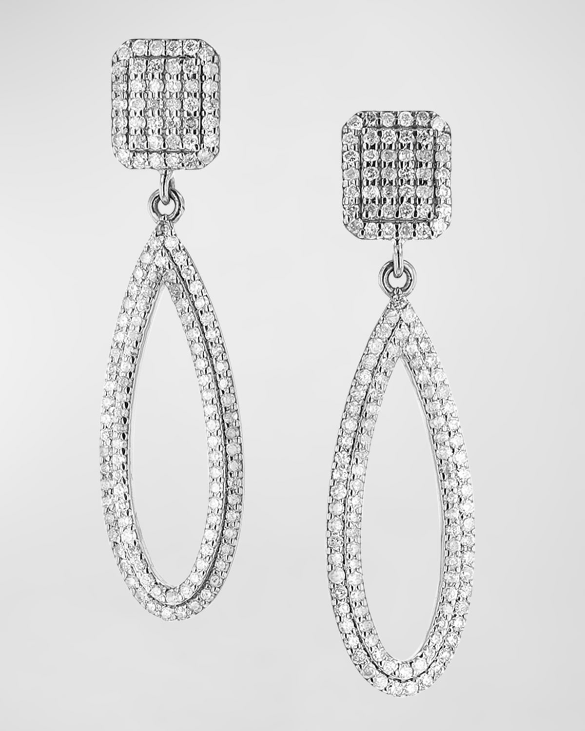 Sterling Silver Pave Diamond Open Pear Drop Earrings