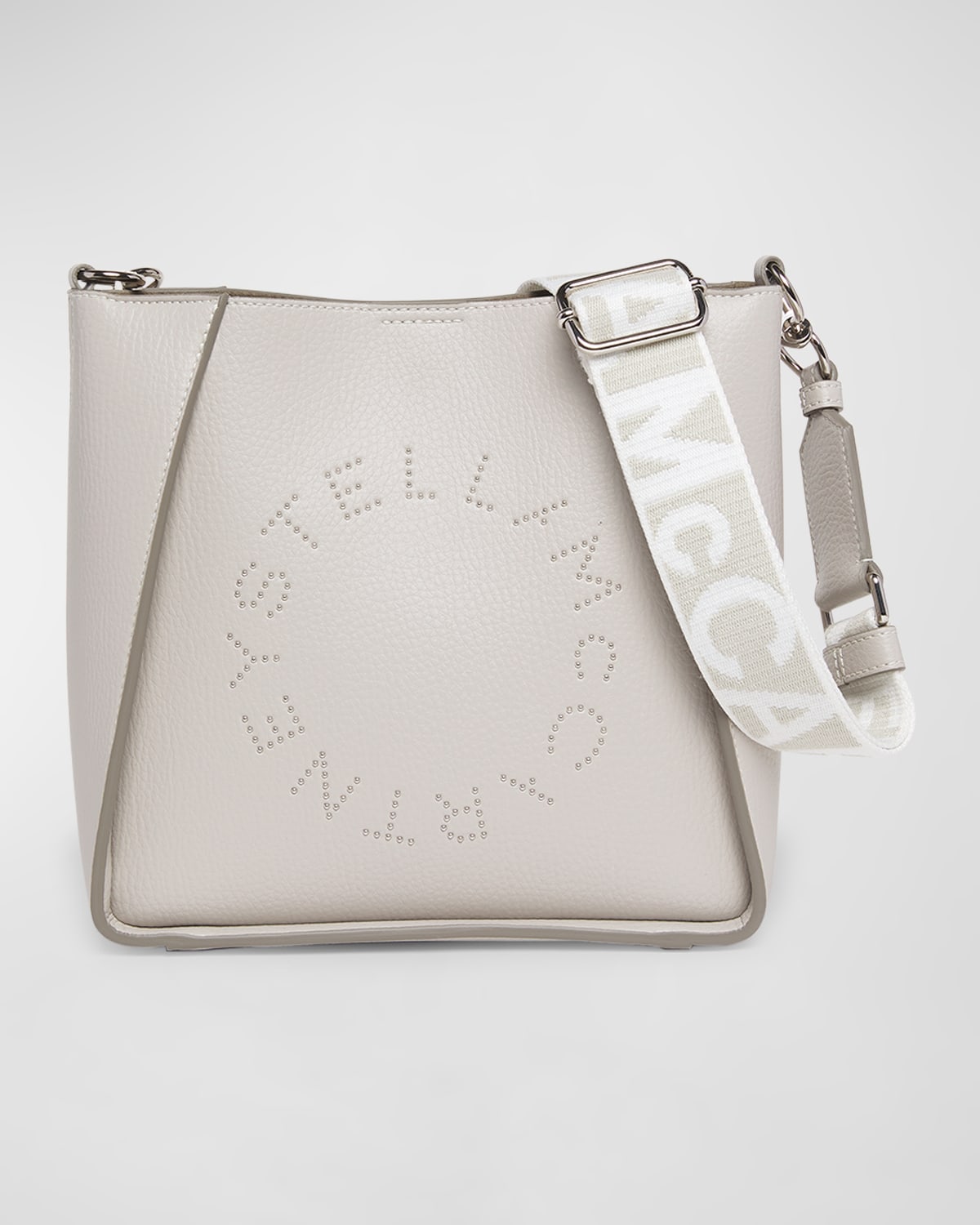 Stella Mccartney Mini Studded Logo Faux-leather Crossbody Bag In Fog