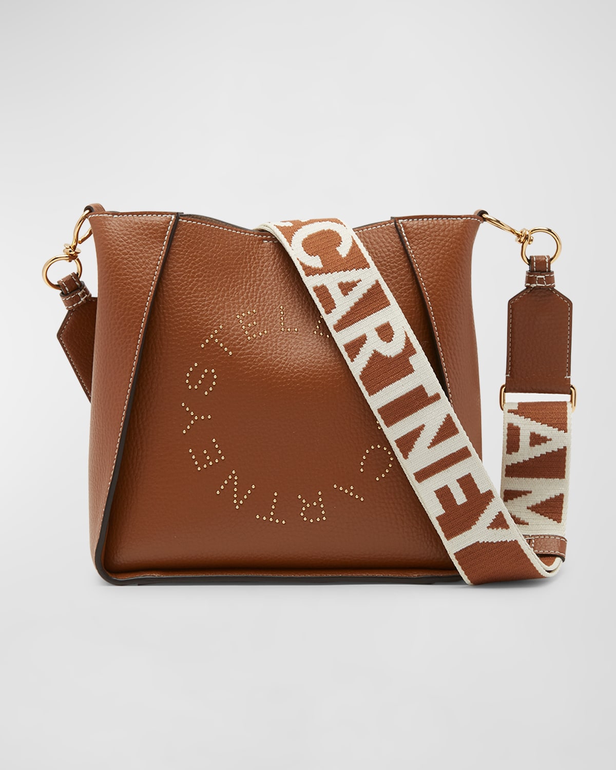 Stella Mccartney Mini Studded Logo Faux-leather Crossbody Bag In Brown