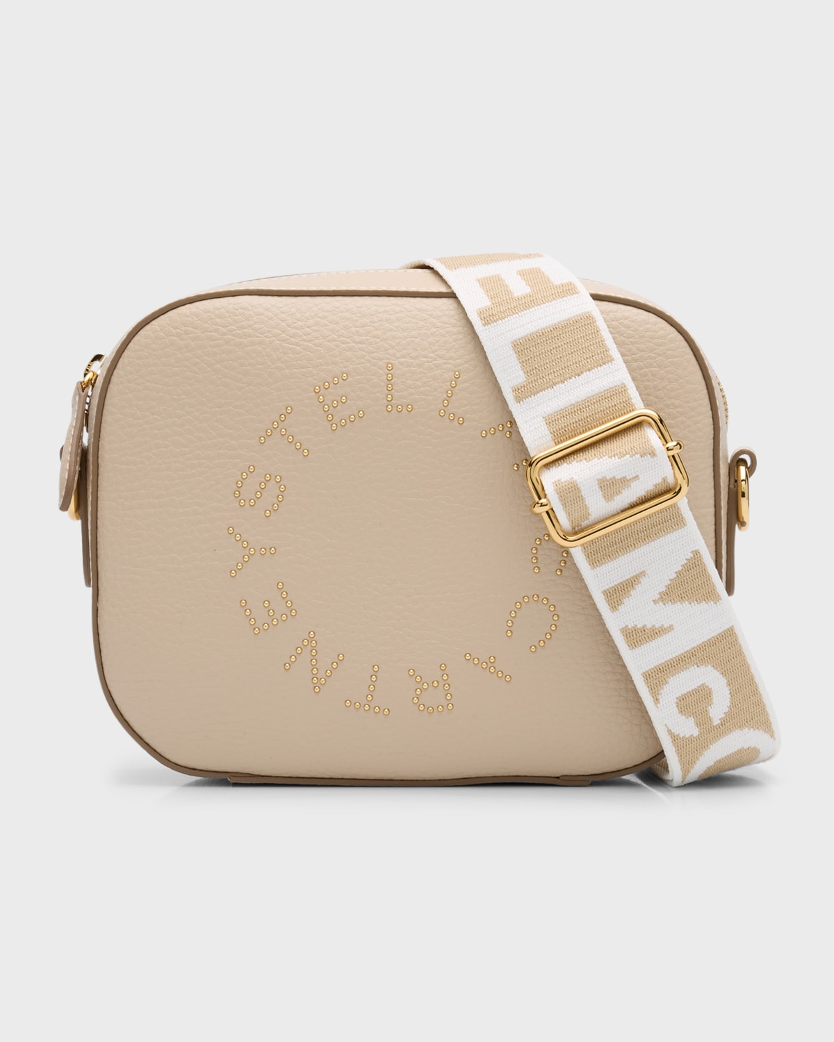 Shop Stella Mccartney Studded Logo Small Camera Shoulder Bag In Cream