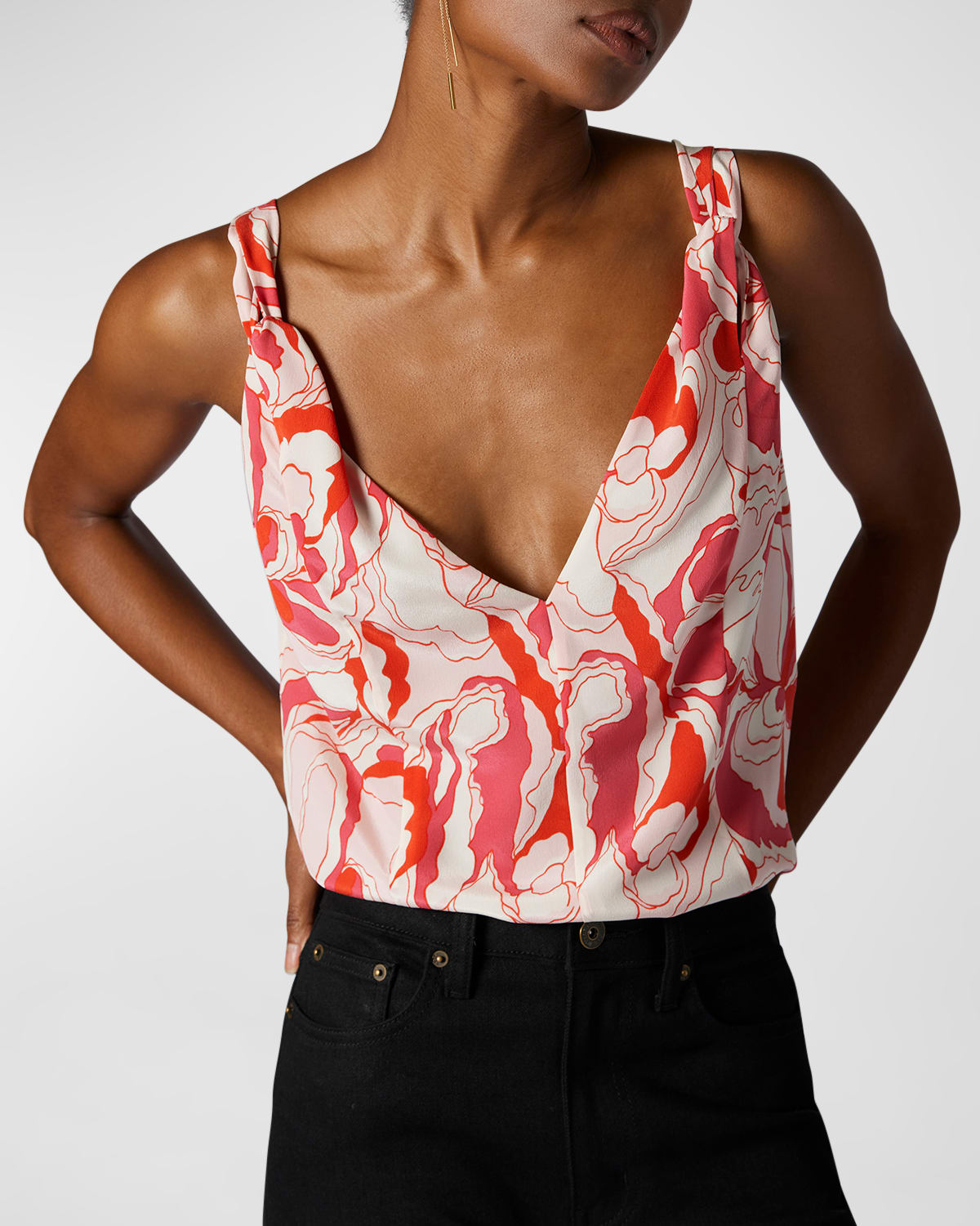 EQUIPMENT ABSTRACT-PRINT TWIST-STRAP TOP