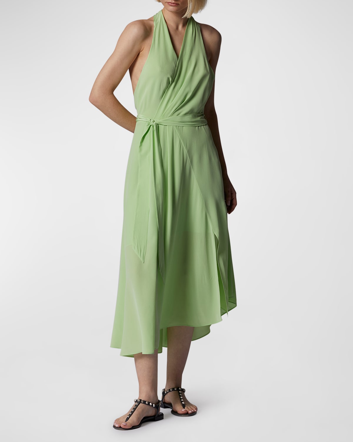 Equipment Alejandra Halter Silk Maxi Dress In Pistachio Green