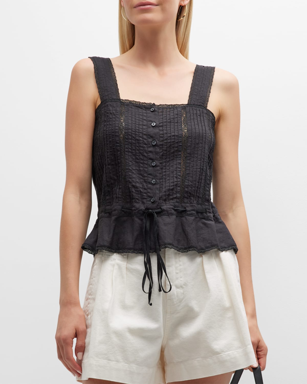 The Great The Victorian Pleated Cami Top In Black Black