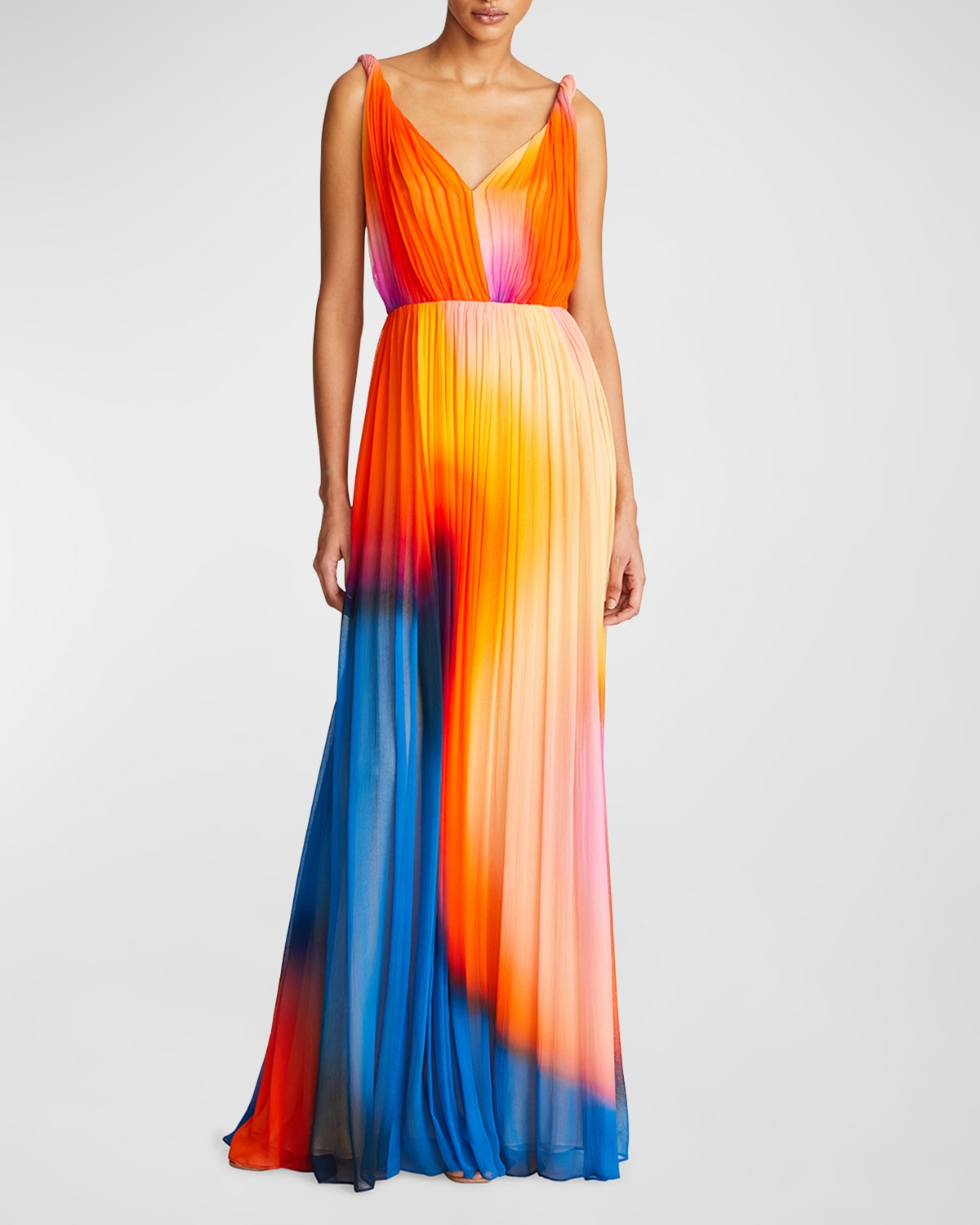 Stacia Pleated Ombre Chiffon Gown