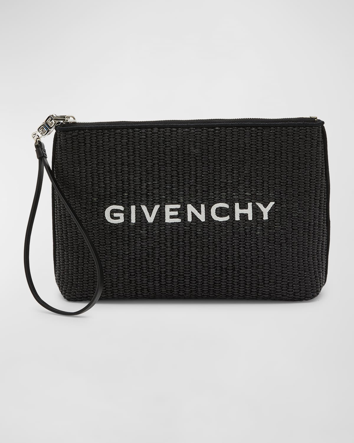 Givenchy Travel Zip Top Pouch In Raffia With Wristlet In Black