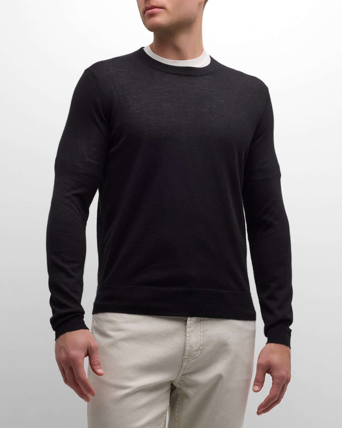 Neiman Marcus Men's Cashmere-silk Crewneck Sweater In Black