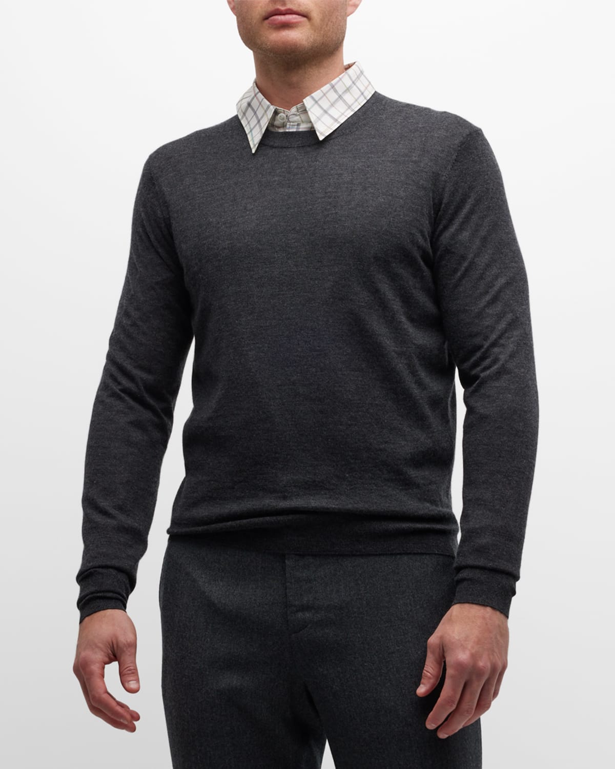 Neiman Marcus Men's Cashmere-silk Crewneck Sweater In Dark Grey