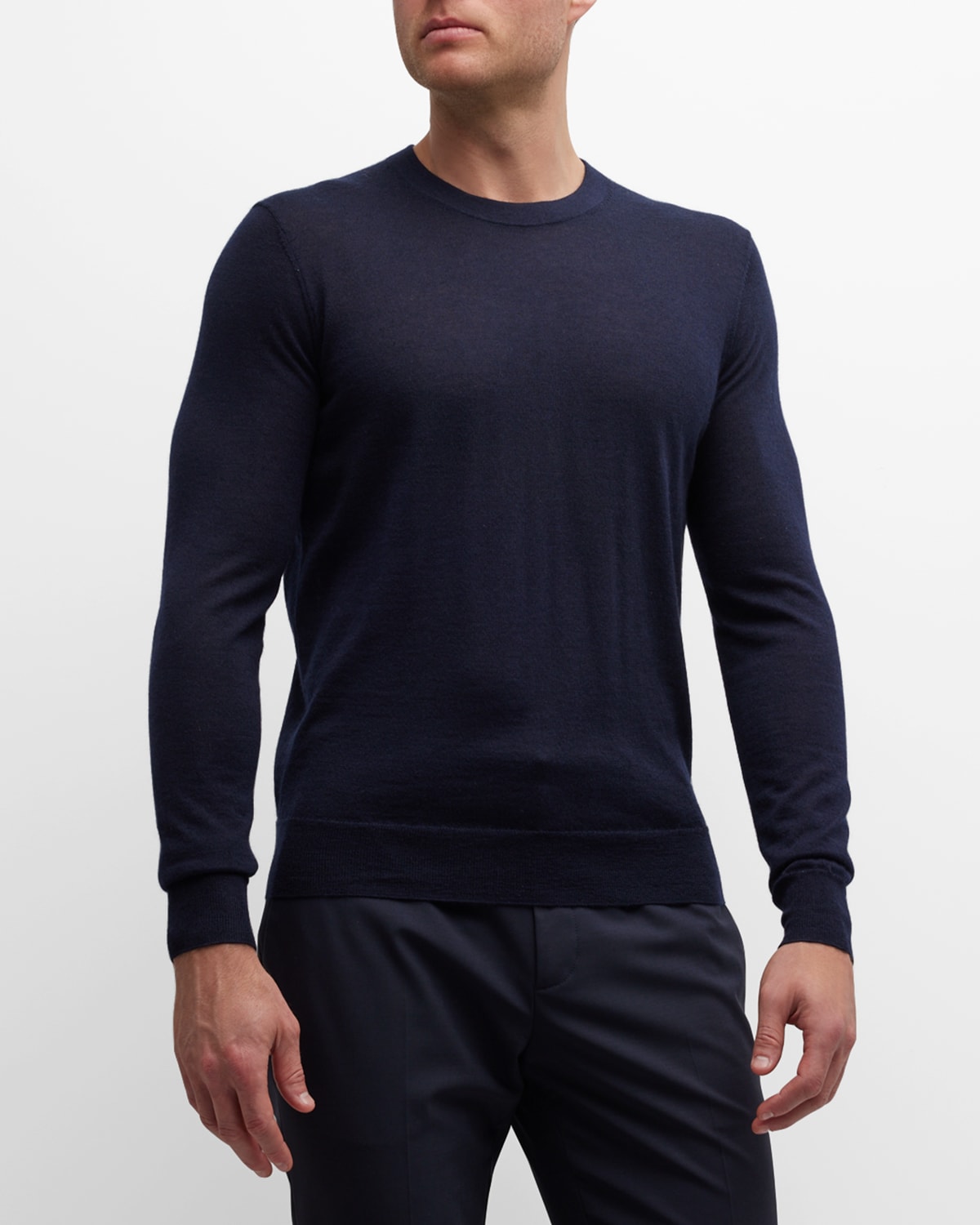 Neiman Marcus Men's Cashmere-silk Crewneck Sweater In Navy