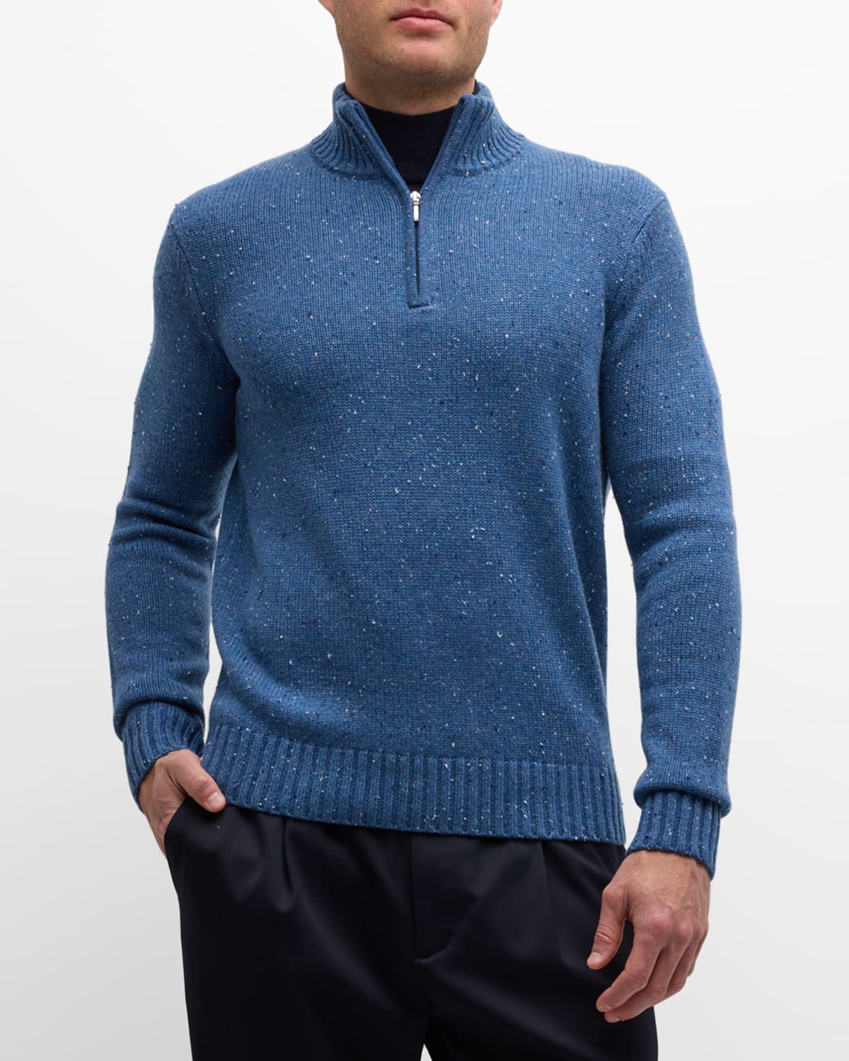 Neiman Marcus Men's Cashmere Donegal Quarter-zip Sweater In Memphis