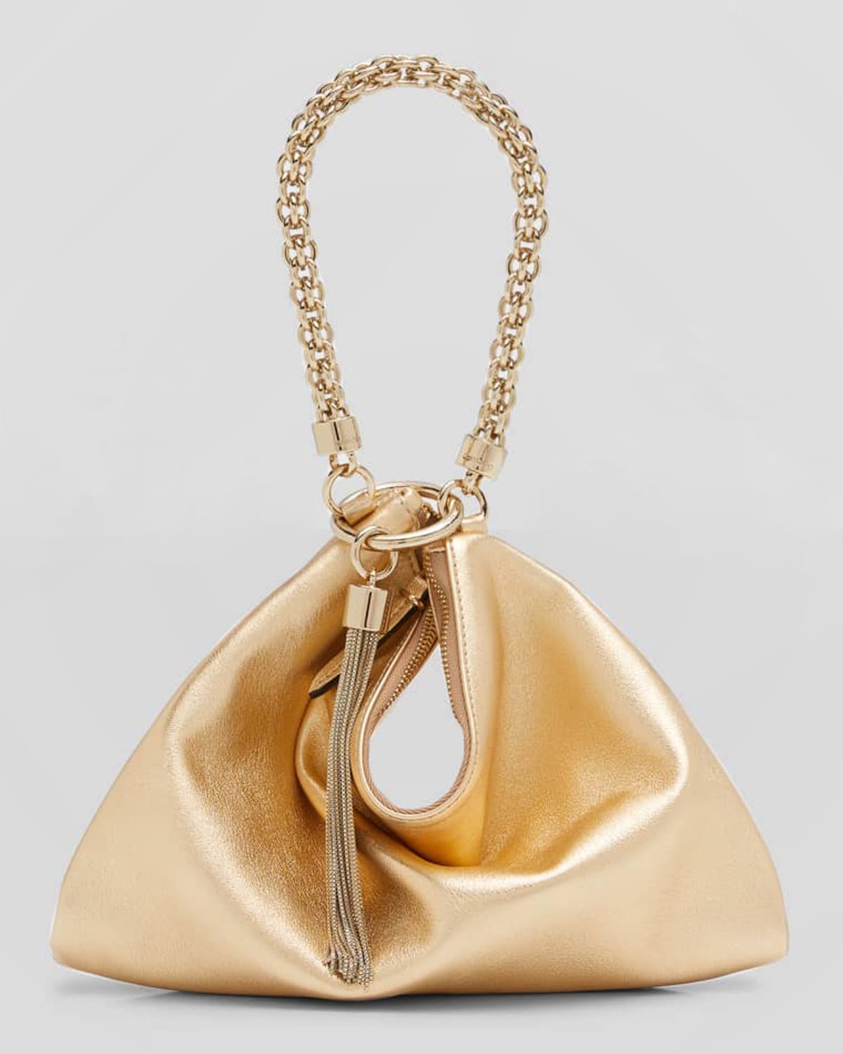 JIMMY CHOO CALLIE METALLIC CHAIN TOP-HANDLE BAG