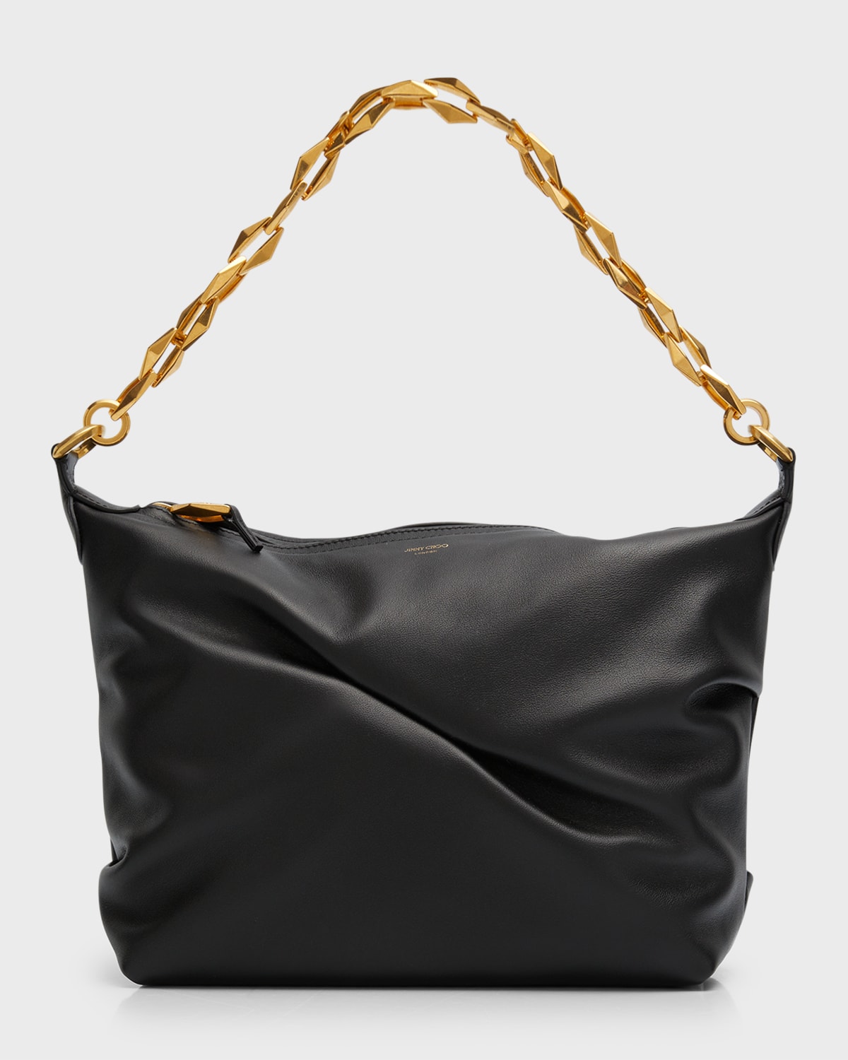 Jimmy Choo Medium Soft Leather Hobo Bag W/ Chain In Black/gold