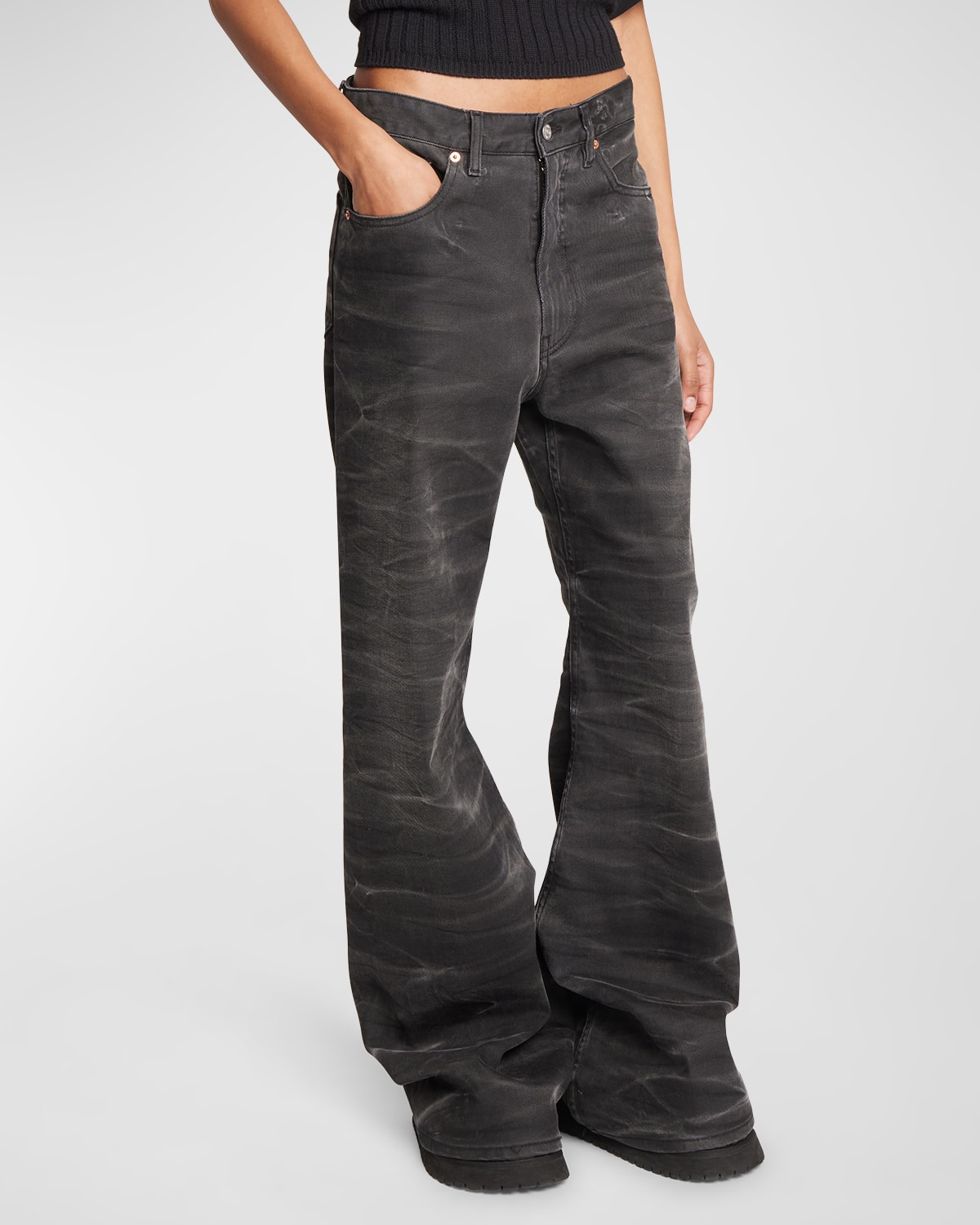 Baggy Wide-Leg Faded Jeans