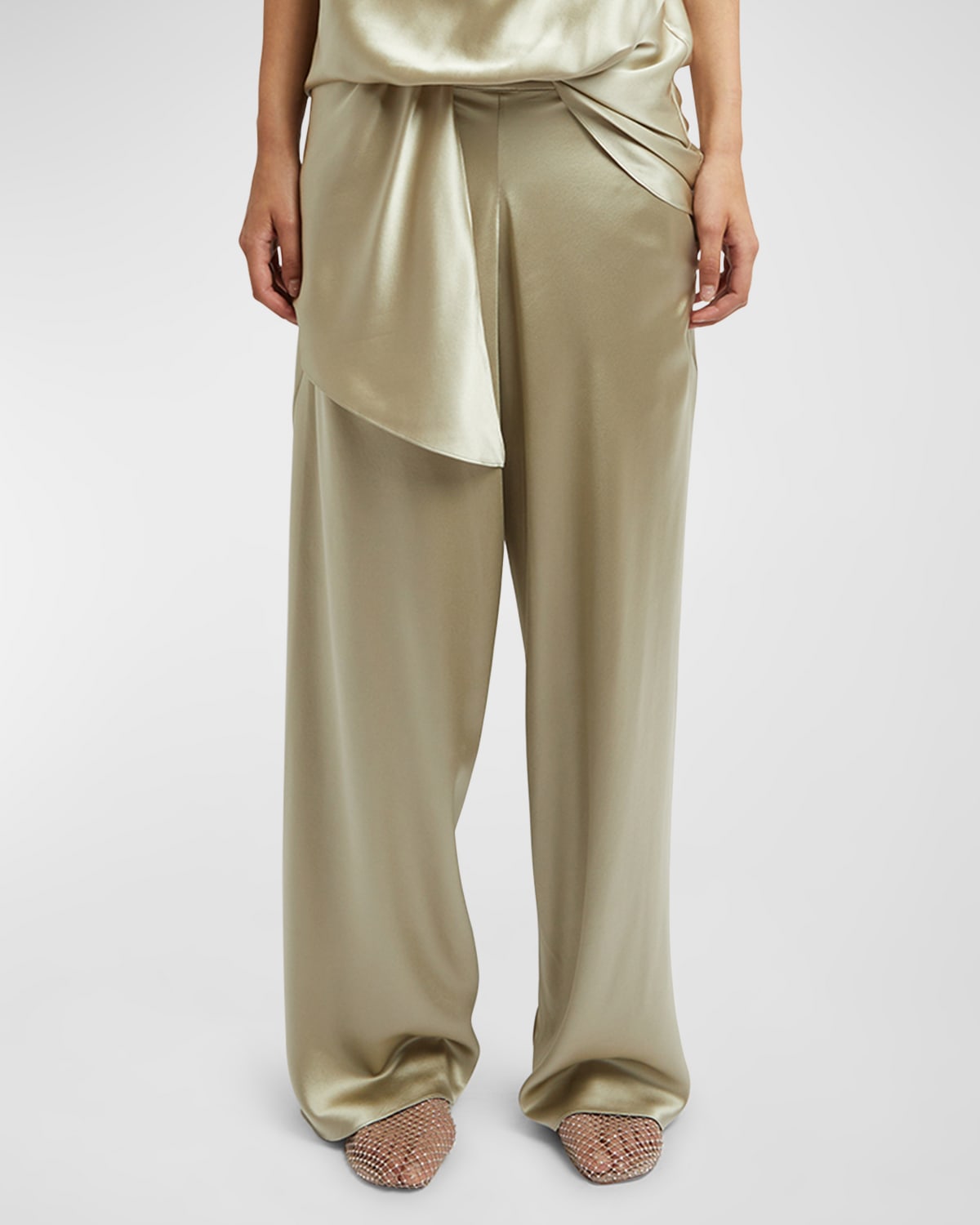 Shop Christopher Esber Silk Bias Wide-leg Trousers In Putty