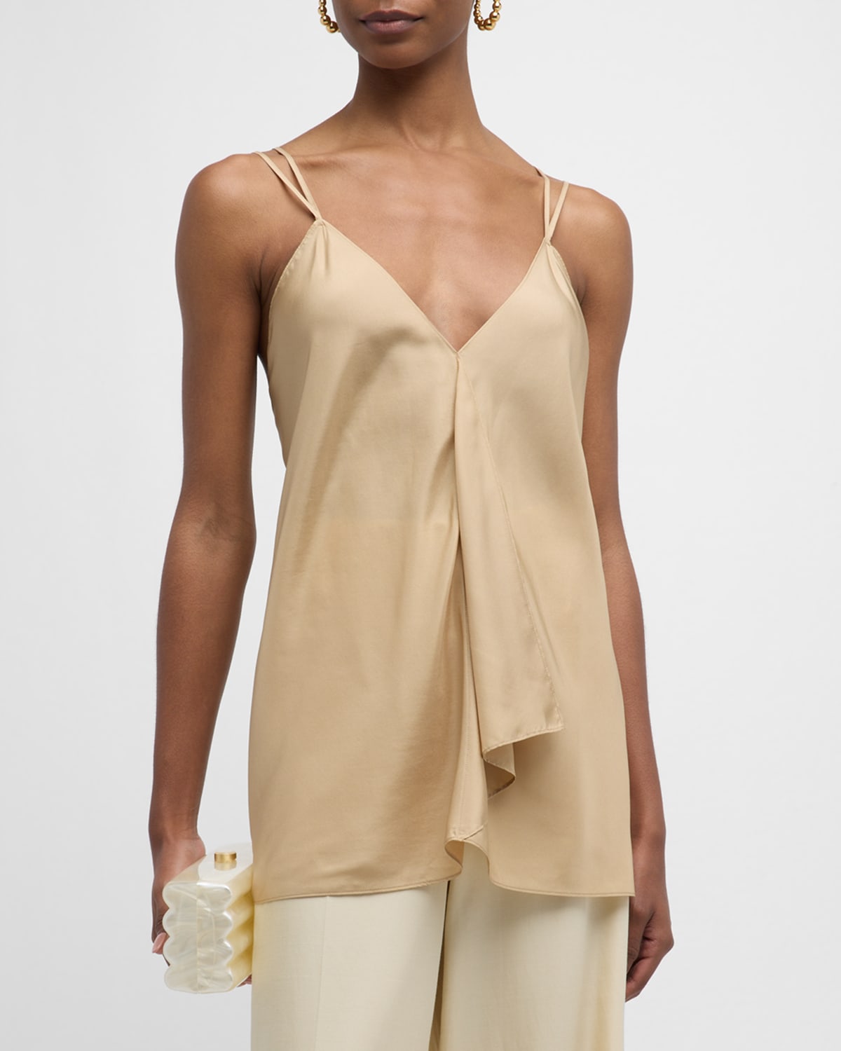 Joseph Prietsley Draped Habotai Silk Blouse In Sand