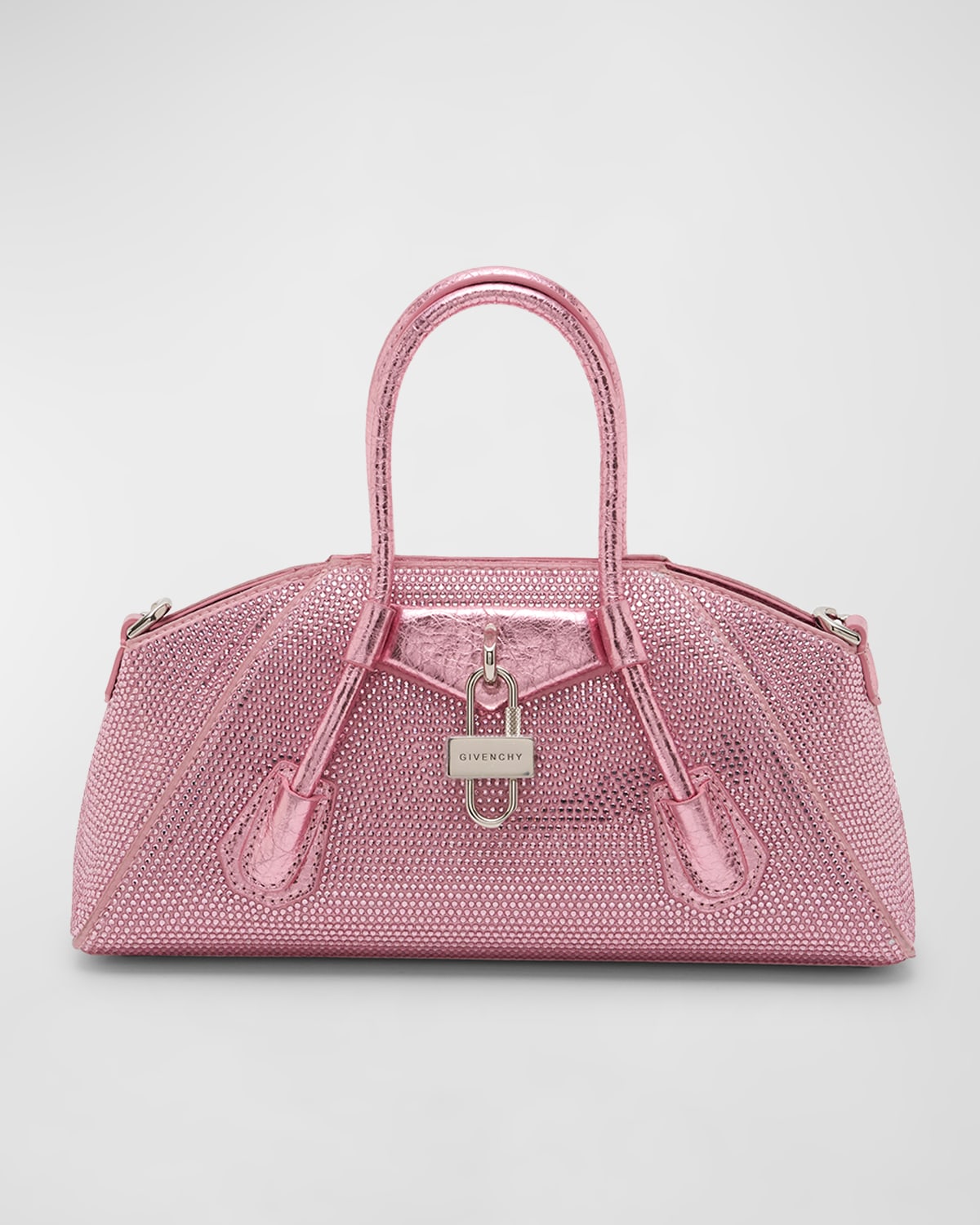Givenchy Mini Antigona Top-handle Bag In Strass Satin In Neon Pink