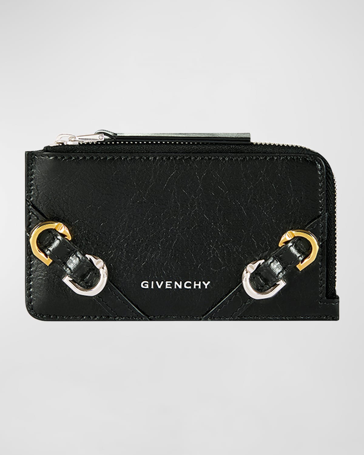 GIVENCHY VOYOU ZIPPED CARDHOLDER IN TUMBLED LEATHER