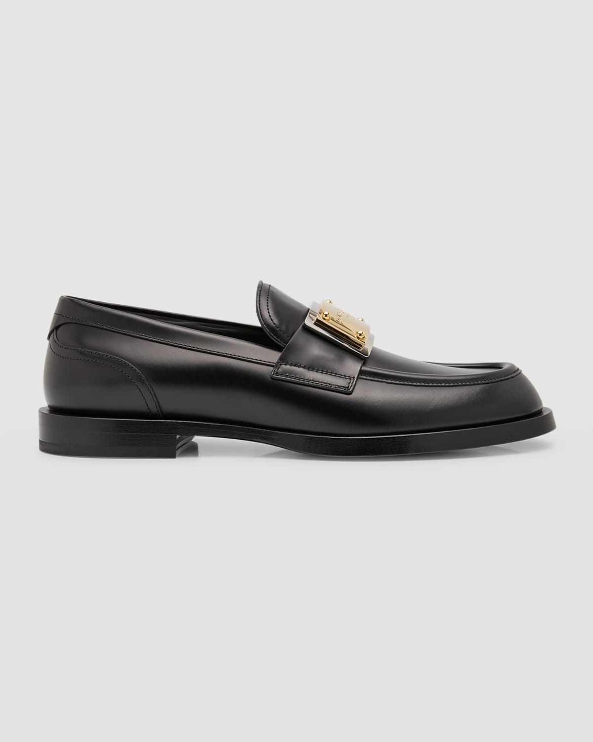 Shop Dolce & Gabbana Men's Sartorial Metal Plaque Loafers In Blk