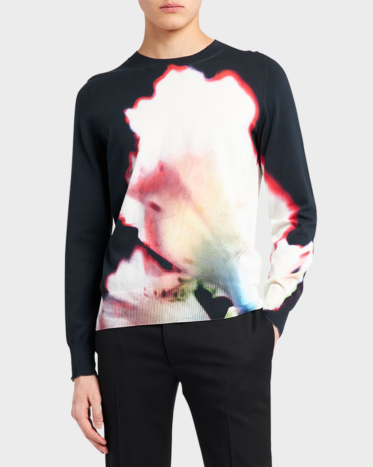Alexander Mcqueen Jersey With Solarised Flower Print In Blackmulti