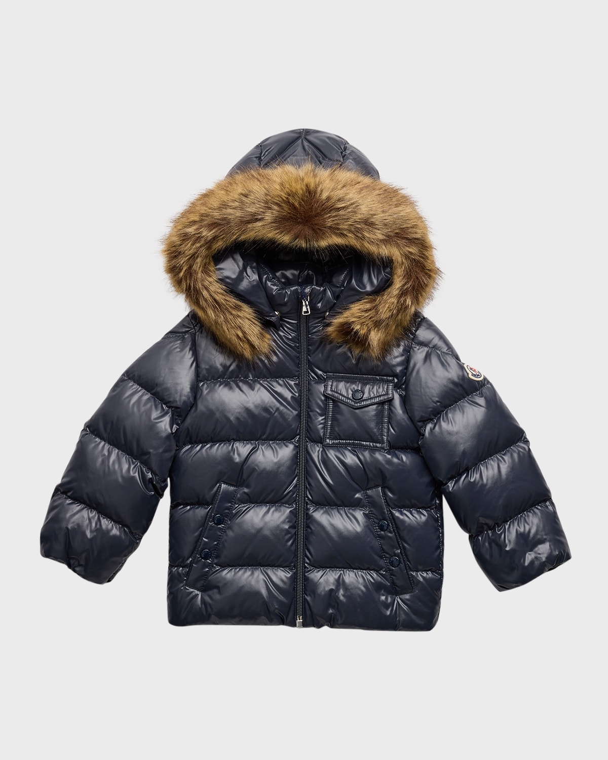 Kid's Quilted Puffer Faux Fur Jacket, Size 3M-3