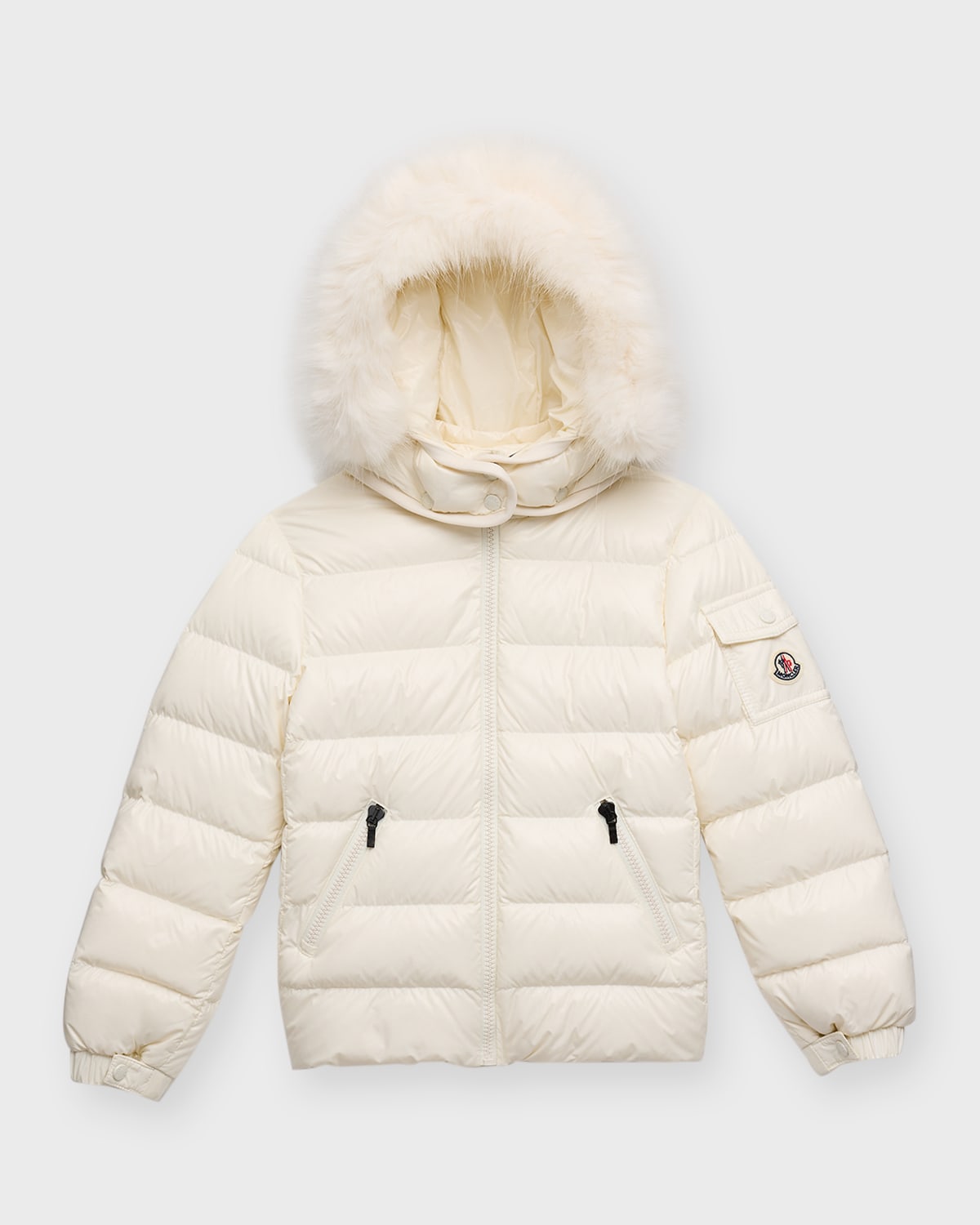 Moncler Kids Bady Faux Fur Quilted Jacket In Natural