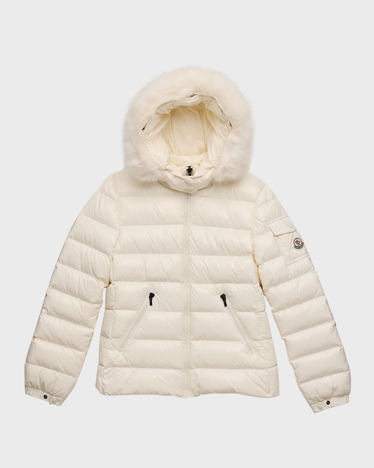Moncler Kids Bady Faux Fur Quilted Jacket In Natural