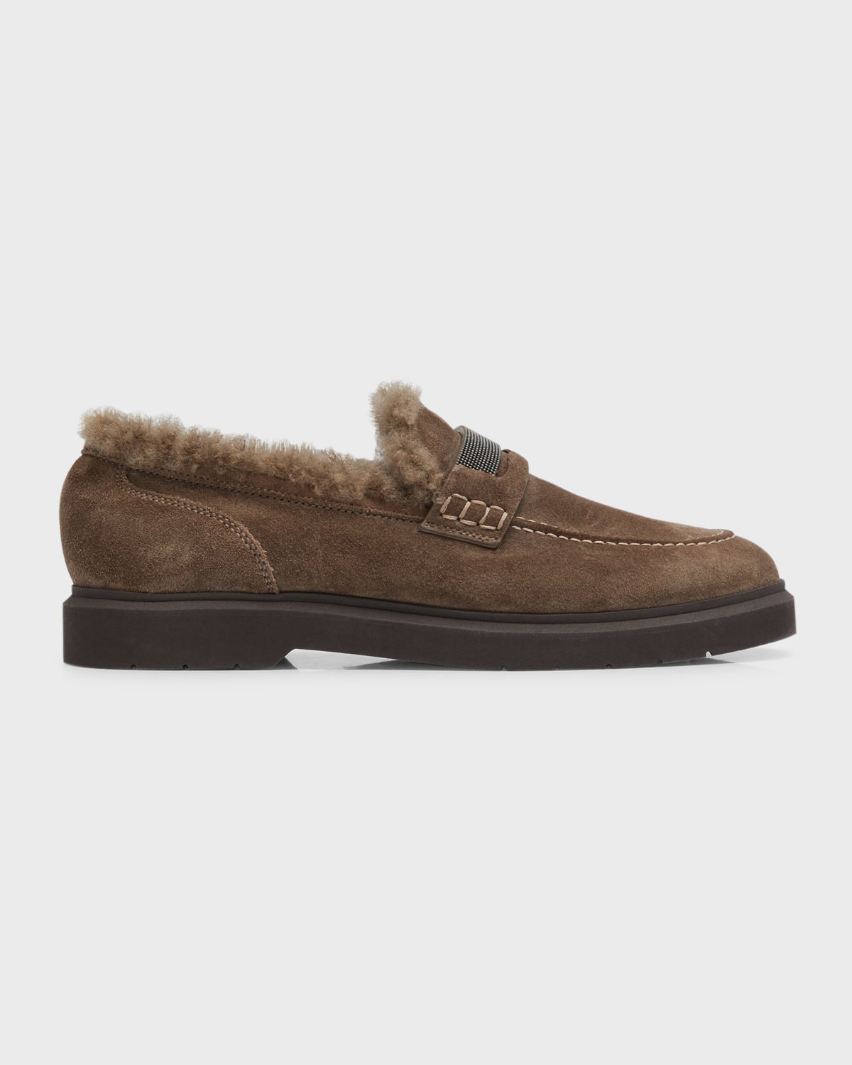 BRUNELLO CUCINELLI SUEDE SHEARLING PENNY LOAFERS