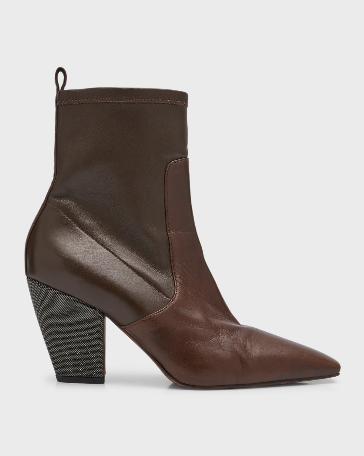 Shop Brunello Cucinelli Leather Monili-heel Zip Booties In Dark Brown