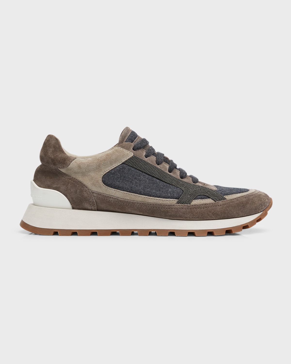 Brunello Cucinelli Mixed Media Monili Runner Sneakers In Dark Grey